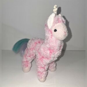 Douglas Small Pink Plush LLAMA UNICORN with Aqua & Purple Tail Stuffed Toy